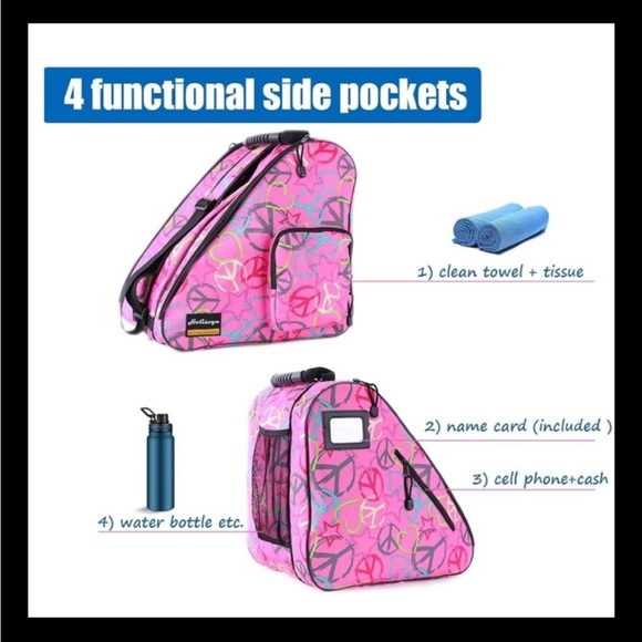 Holisogn Ice, Inline, and Roller Skate Bag Peace sign Pink Zippered - Picture 4 of 4